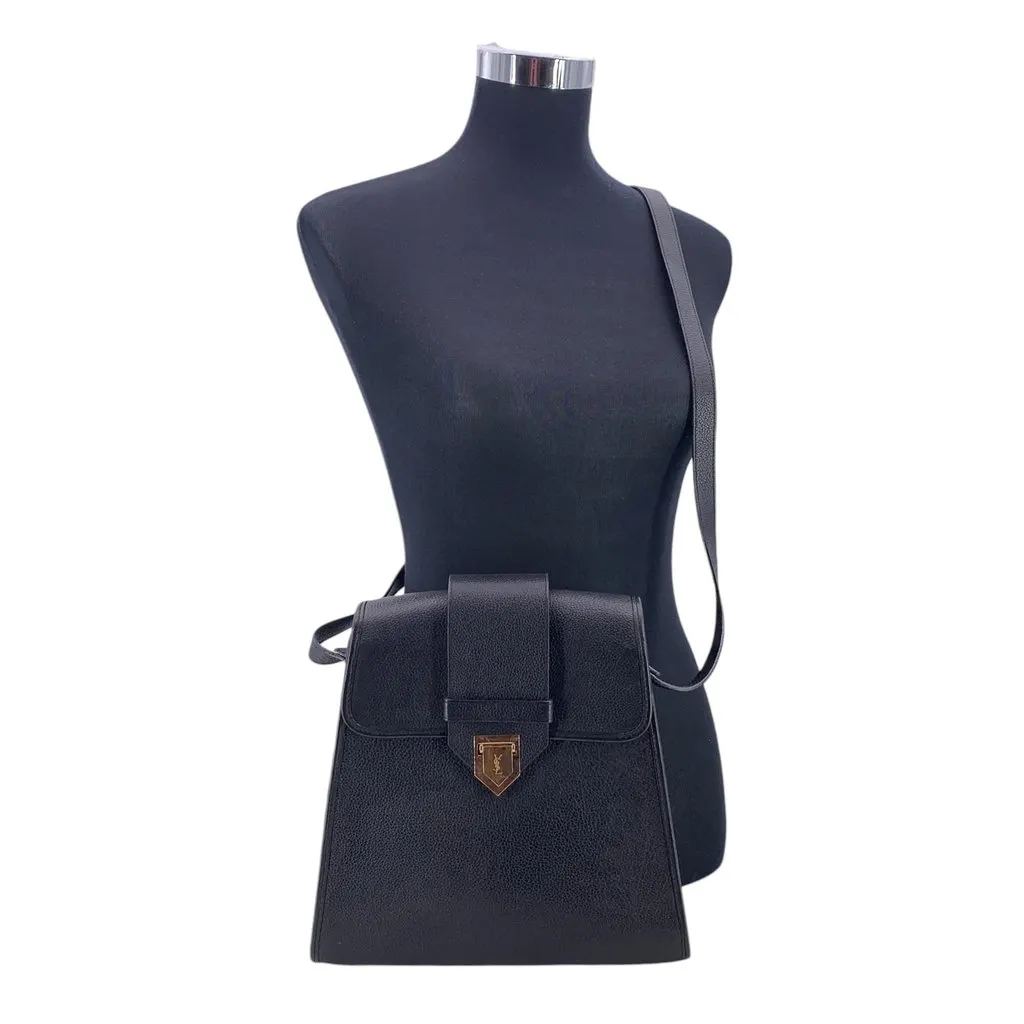 Saint Laurent Shoulder Bag Vintage Trapeze Black Leather Good - Back View