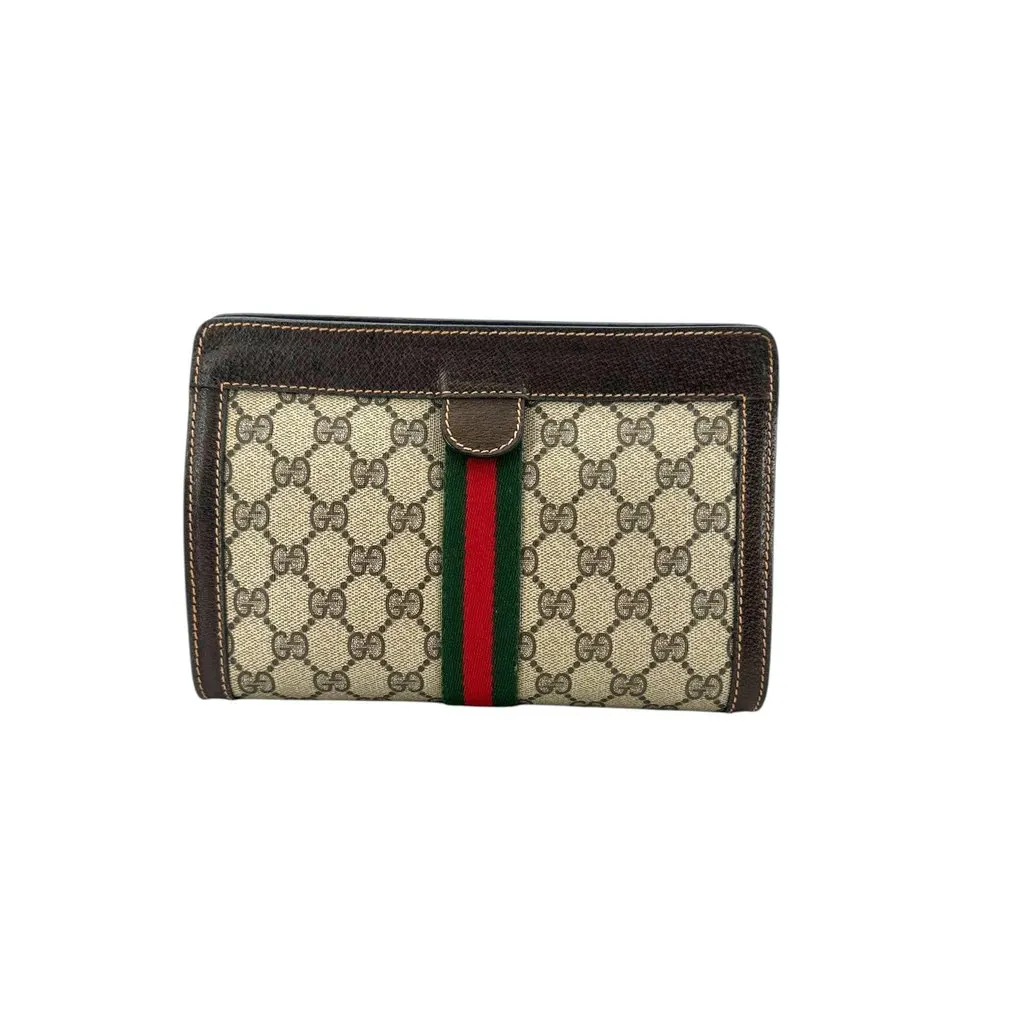Gucci Clutch Bag Vintage Ophidia Beige Canvas Good - Front View