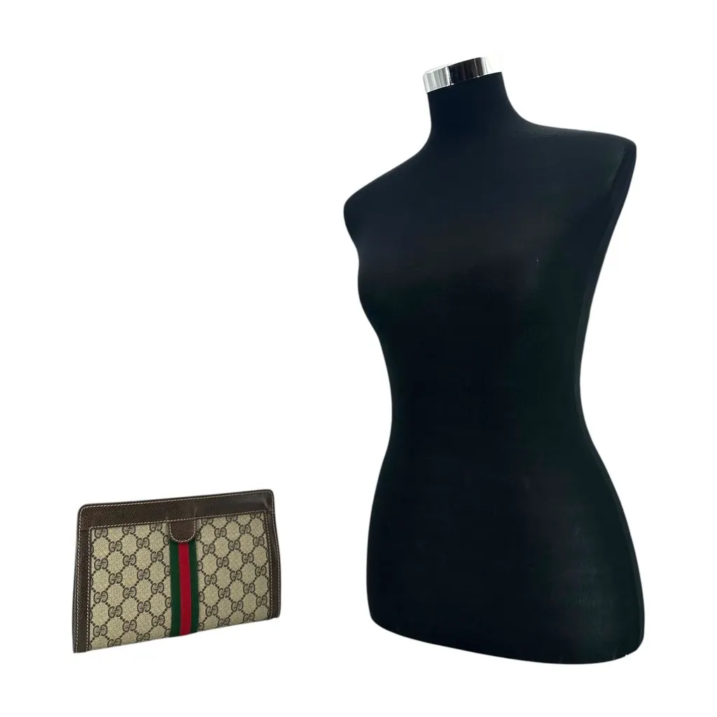 Gucci Clutch Bag Vintage Ophidia Beige Canvas Good - Back View