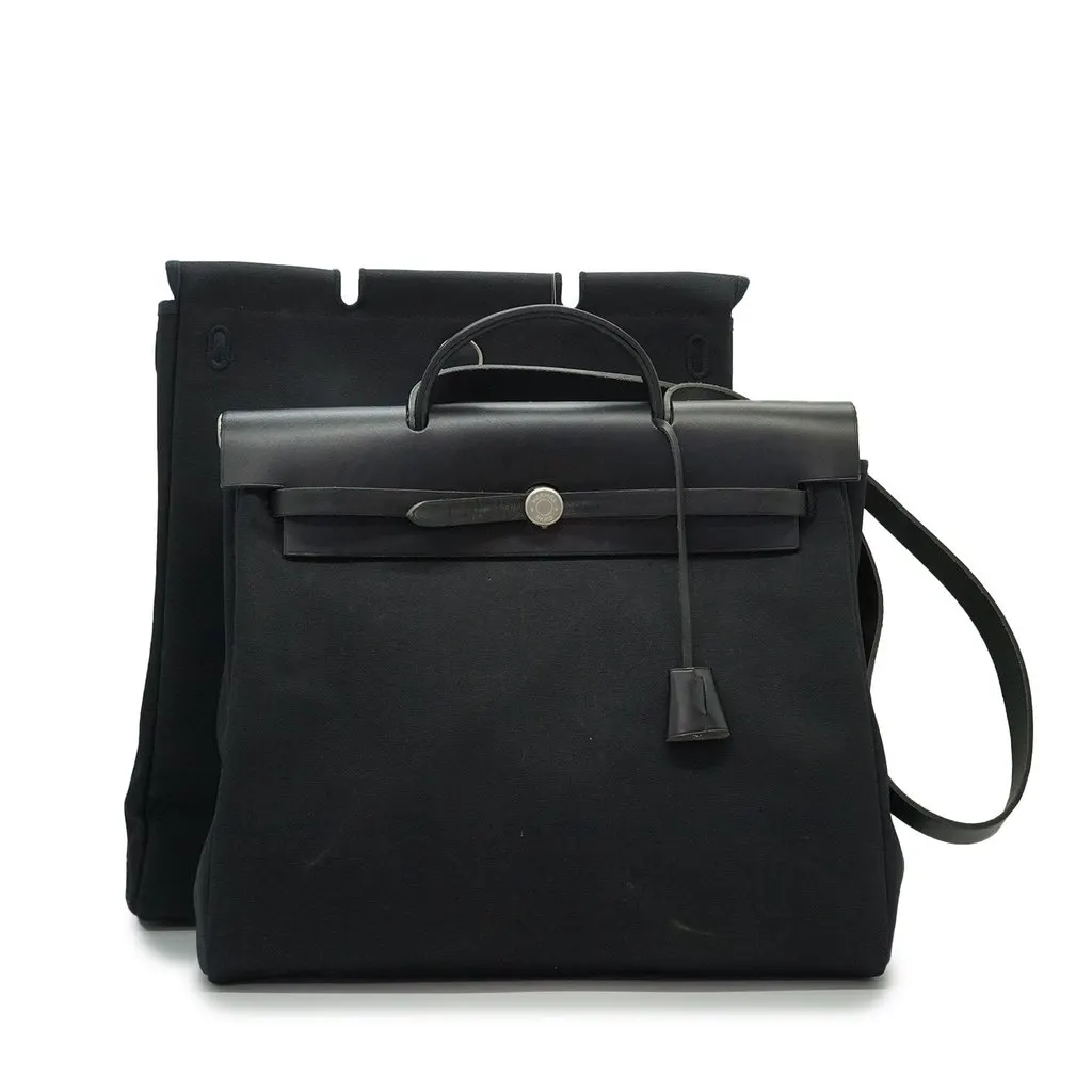 Hermes Shoulder Bag Herbag Black Leather Good - Front View