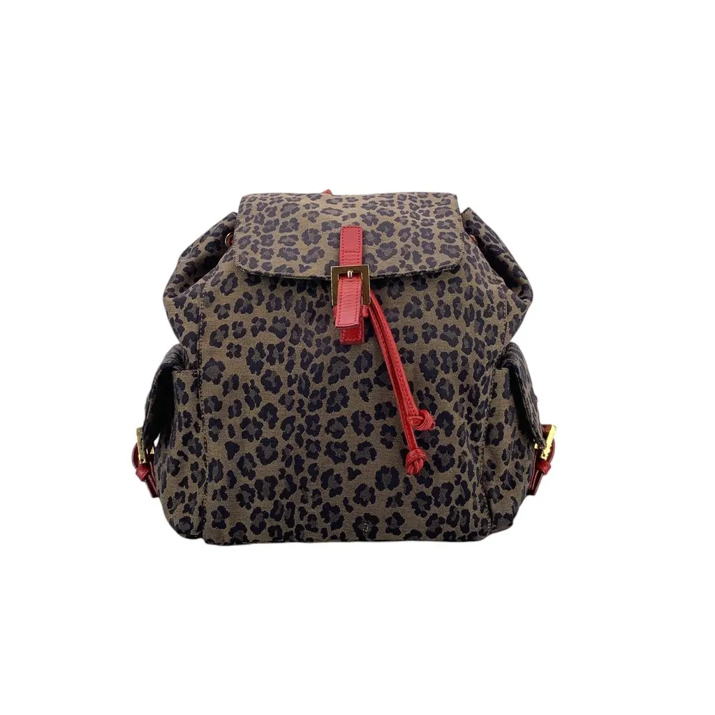 Fendi Backpack Vintage Leopard Red Canvas Good - Front View