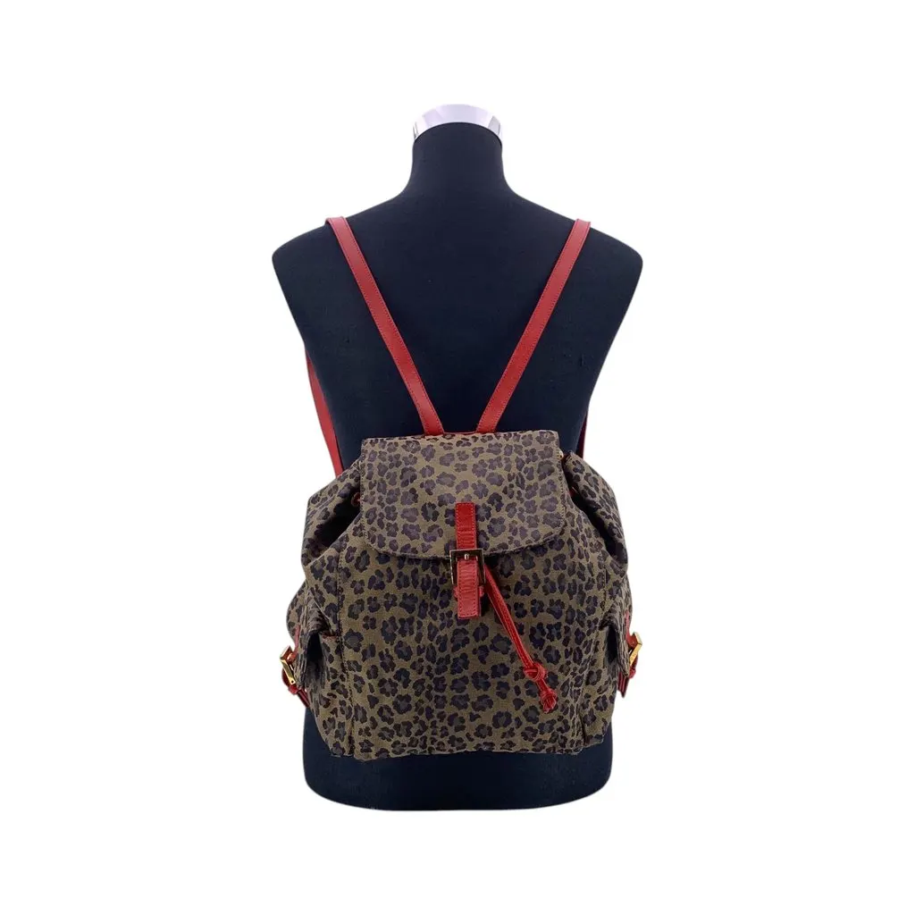 Fendi Backpack Vintage Leopard Red Canvas Good - Back View
