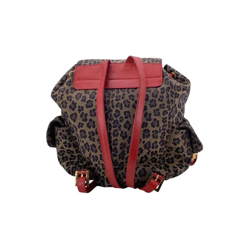 Fendi Backpack Vintage Leopard Red Canvas Good - Inside View