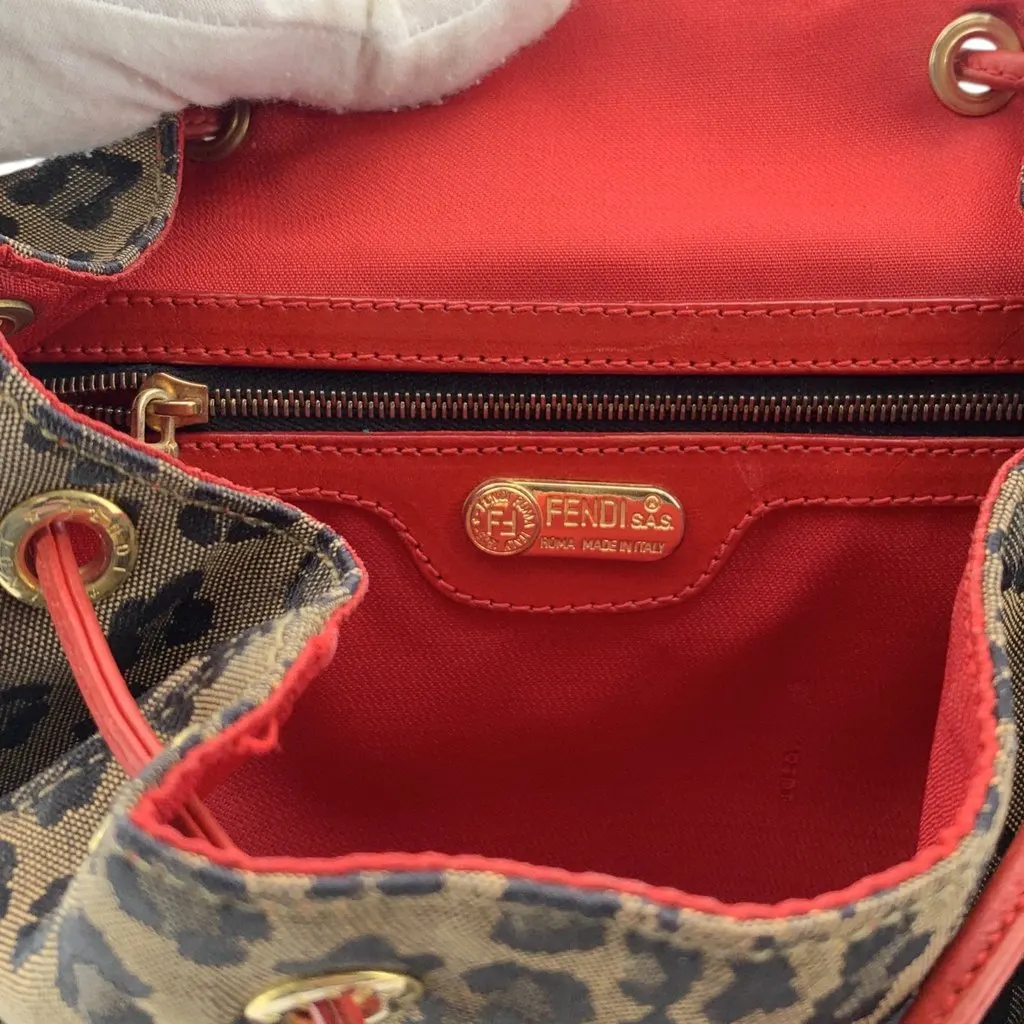 Fendi Backpack Vintage Leopard Red Canvas Good - Box View