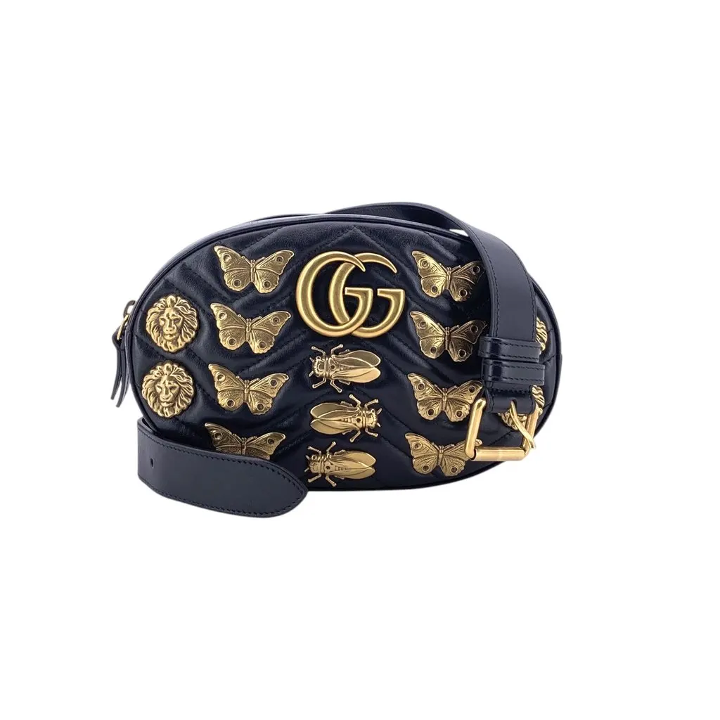 Gucci Shoulder Bag GG Marmont Black Leather Good - Front View