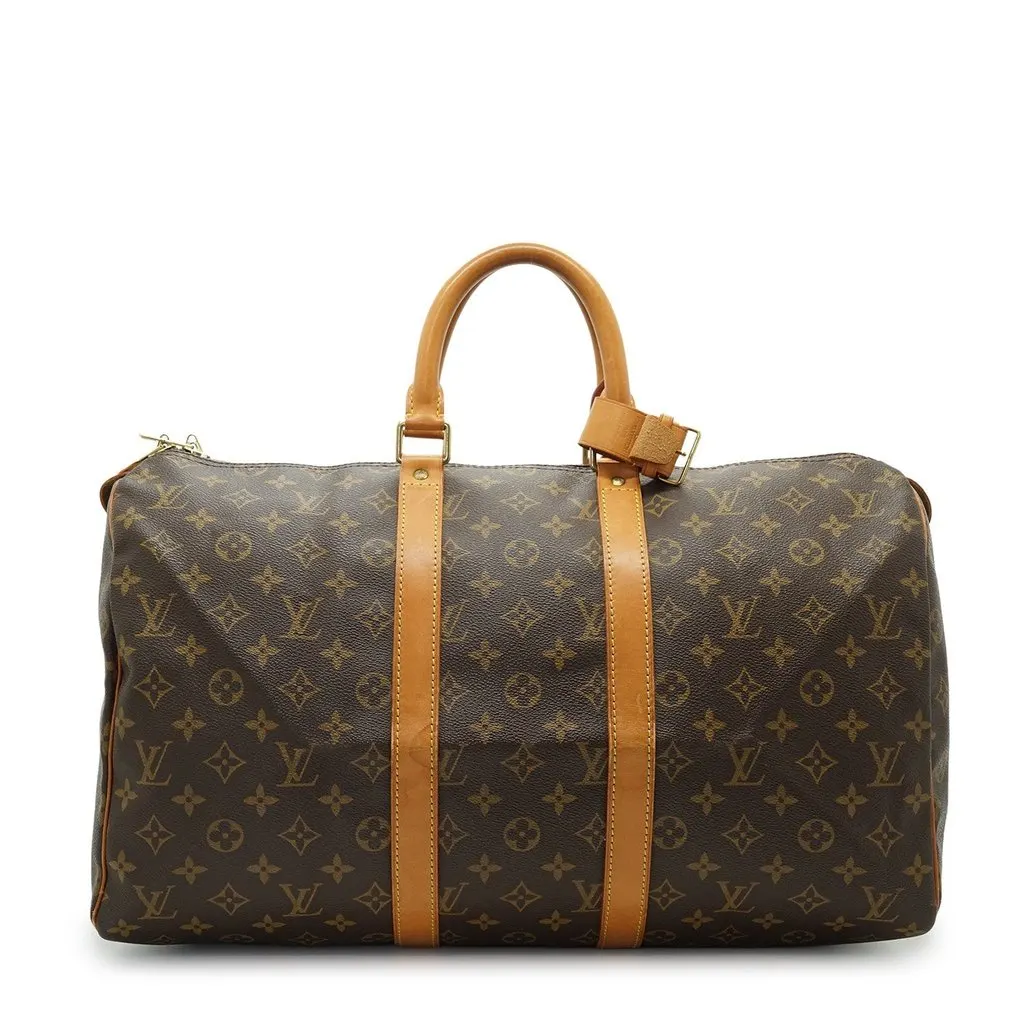 Louis Vuitton Luggage Vintage Keepall Brown Canvas Good - Front View