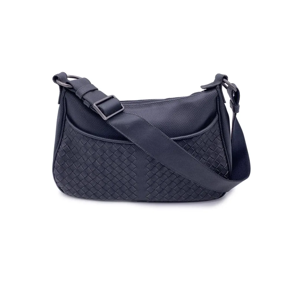 Bottega Veneta Shoulder Bag Marco Polo Black Canvas Good - Front View