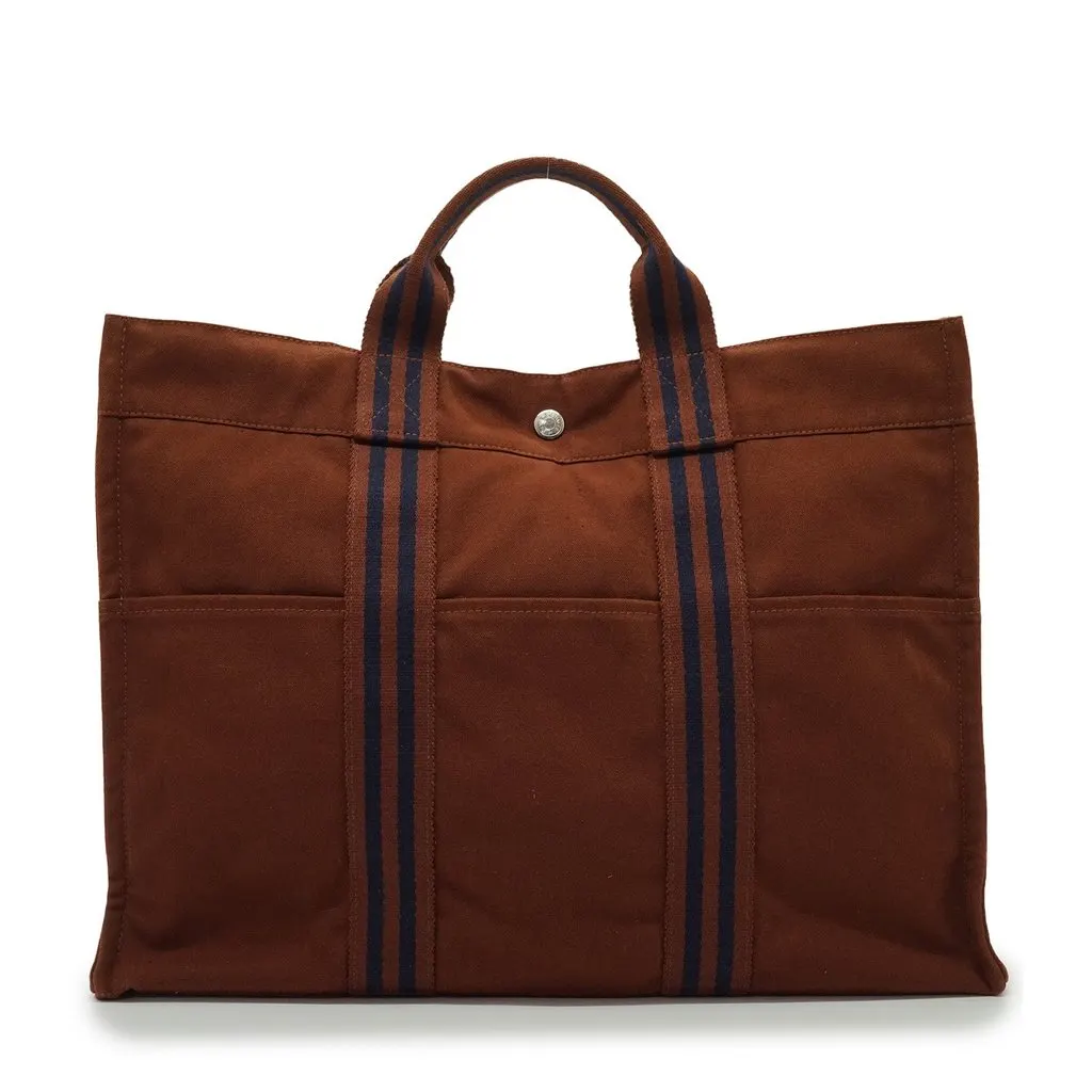 Hermes Tote Bag Fourre-Tout Brown Cotton Good - Front View