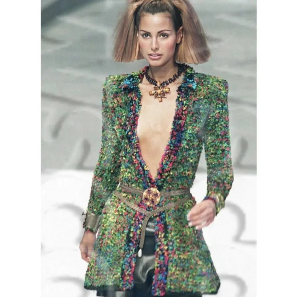 Chanel Runway Fantasy Rainbow Wool Jacket -'90s Black Wool Good - Back View