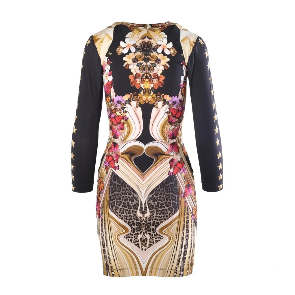 Just Cavalli Black Leo Butterfly Print Jersey Fitted Dress -'00s Black Good - Inside View