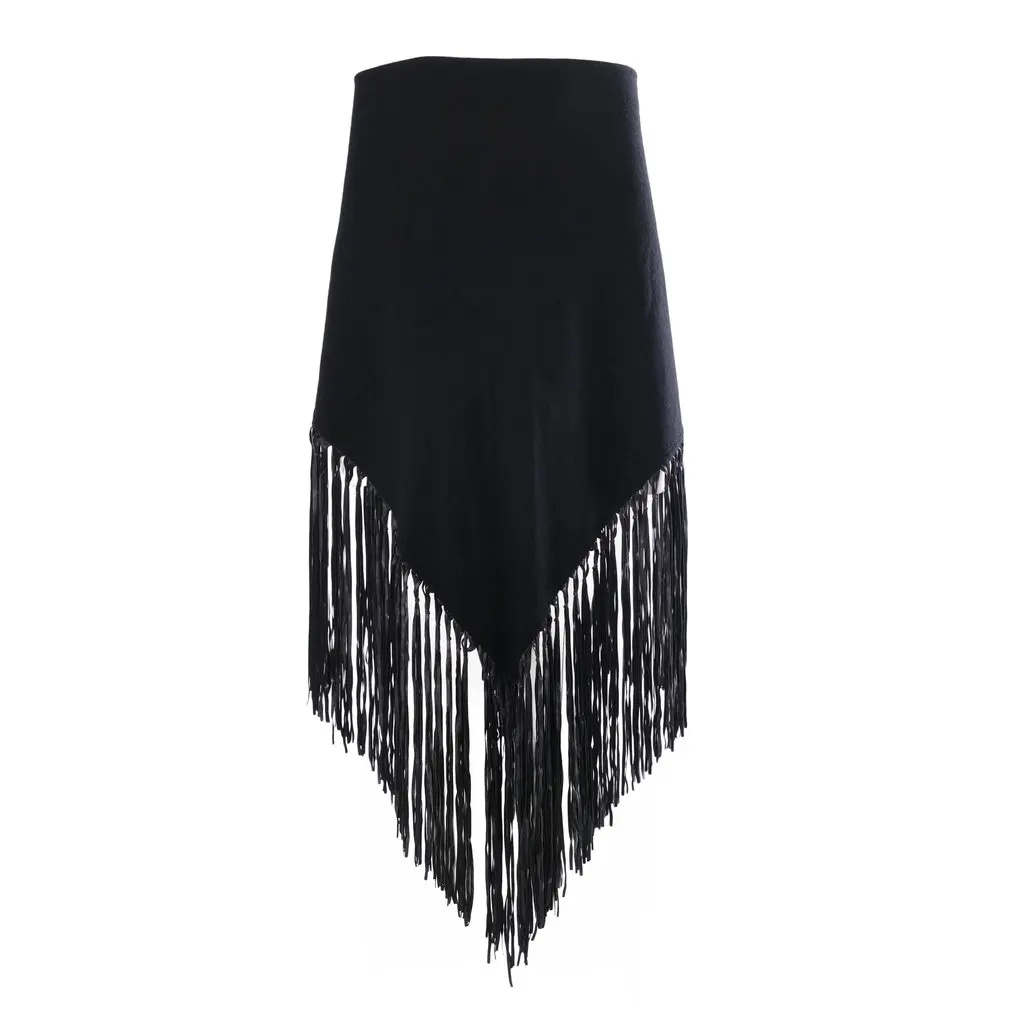 Hermès Black Cashmere & Leather Fringe Shawl -'00s Black Wool Good - Inside View