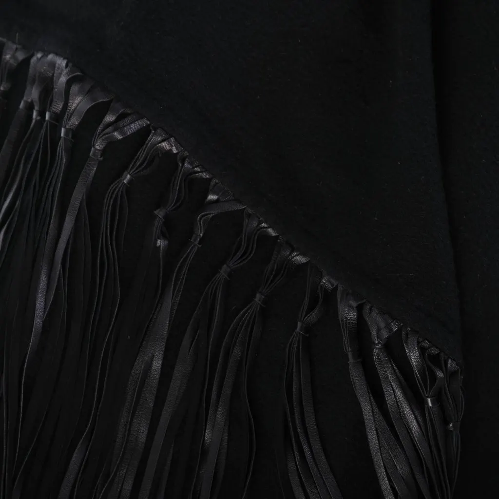 Hermès Black Cashmere & Leather Fringe Shawl -'00s Black Wool Good - Box View