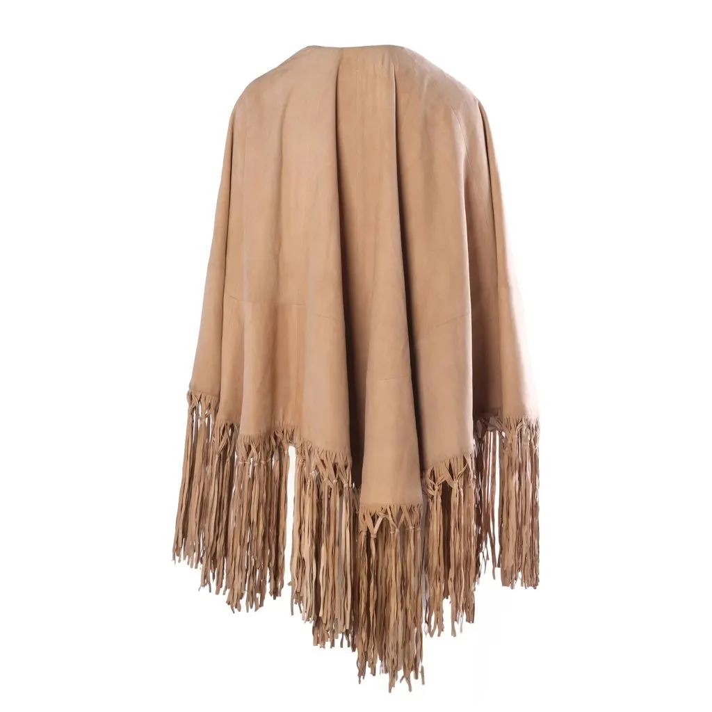 Loro Piana Suede Fringe Cape- '00s Beige Suede Good - Inside View