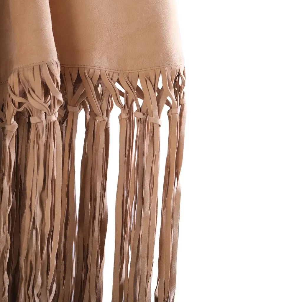 Loro Piana Suede Fringe Cape- '00s Beige Suede Good - Model View