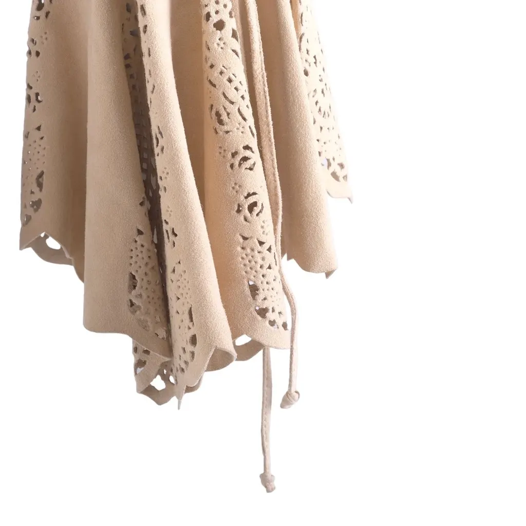 Roberto Cavalli Beige Suede Lace-Trim Tie-Front Blouse - '00s Beige Suede Good - Model View