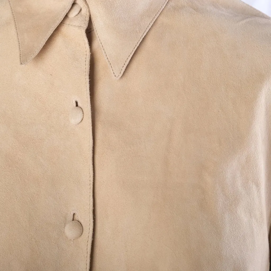 Roberto Cavalli Beige Suede Lace-Trim Tie-Front Blouse - '00s Beige Suede Good - Box View