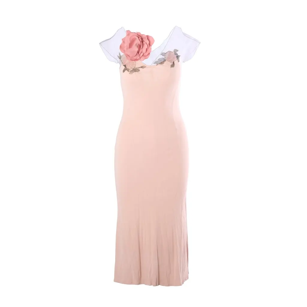Blumarine Sheer Silk Slip Dress With Floral Appliqué - '90s Red Silk Good - Front View