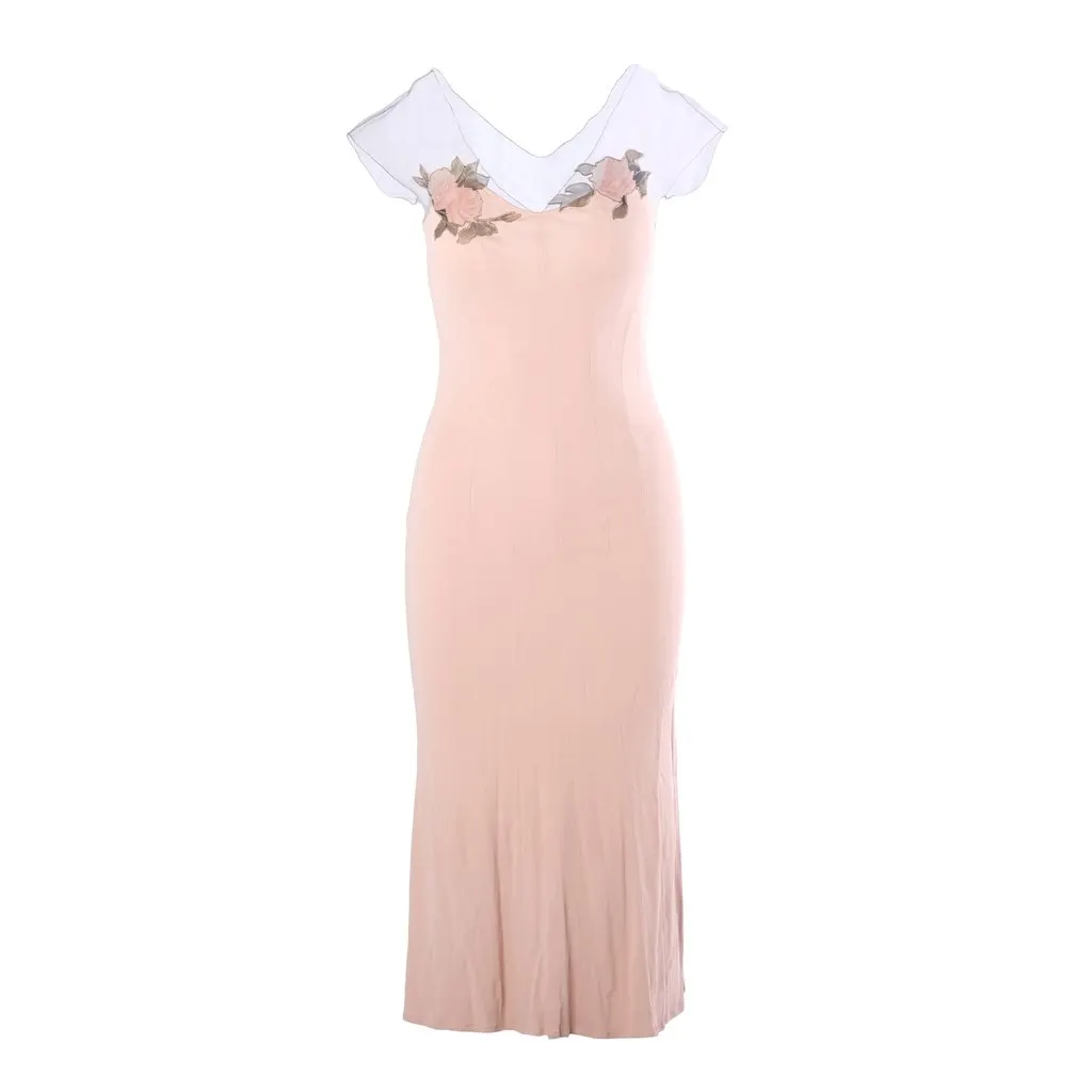 Blumarine Sheer Silk Slip Dress With Floral Appliqué - '90s Red Silk Good - Back View