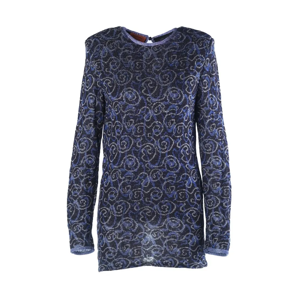 Missoni Knit Mini Dress Blue & Silver - '00s Blue Canvas Good - Front View