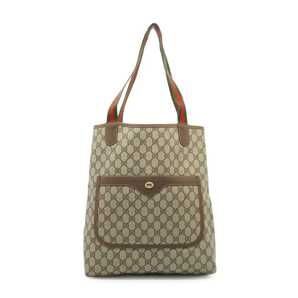 Gucci Tote Bag Vintage Ophidia Shopping Beige Canvas Good - Front View