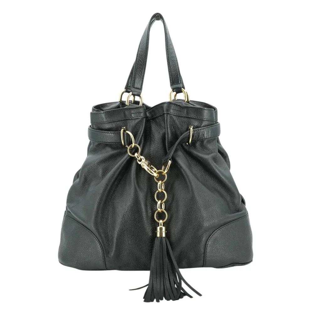 Gucci Tote Bag Sienna Black Leather Good - Front View