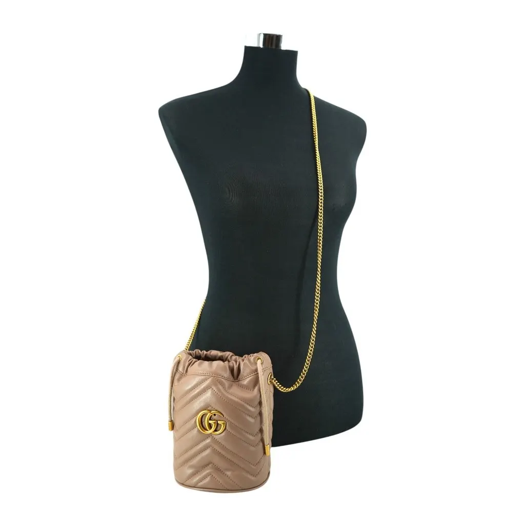 Gucci Shoulder Bag GG Marmont Bucket Beige Leather Good - Back View
