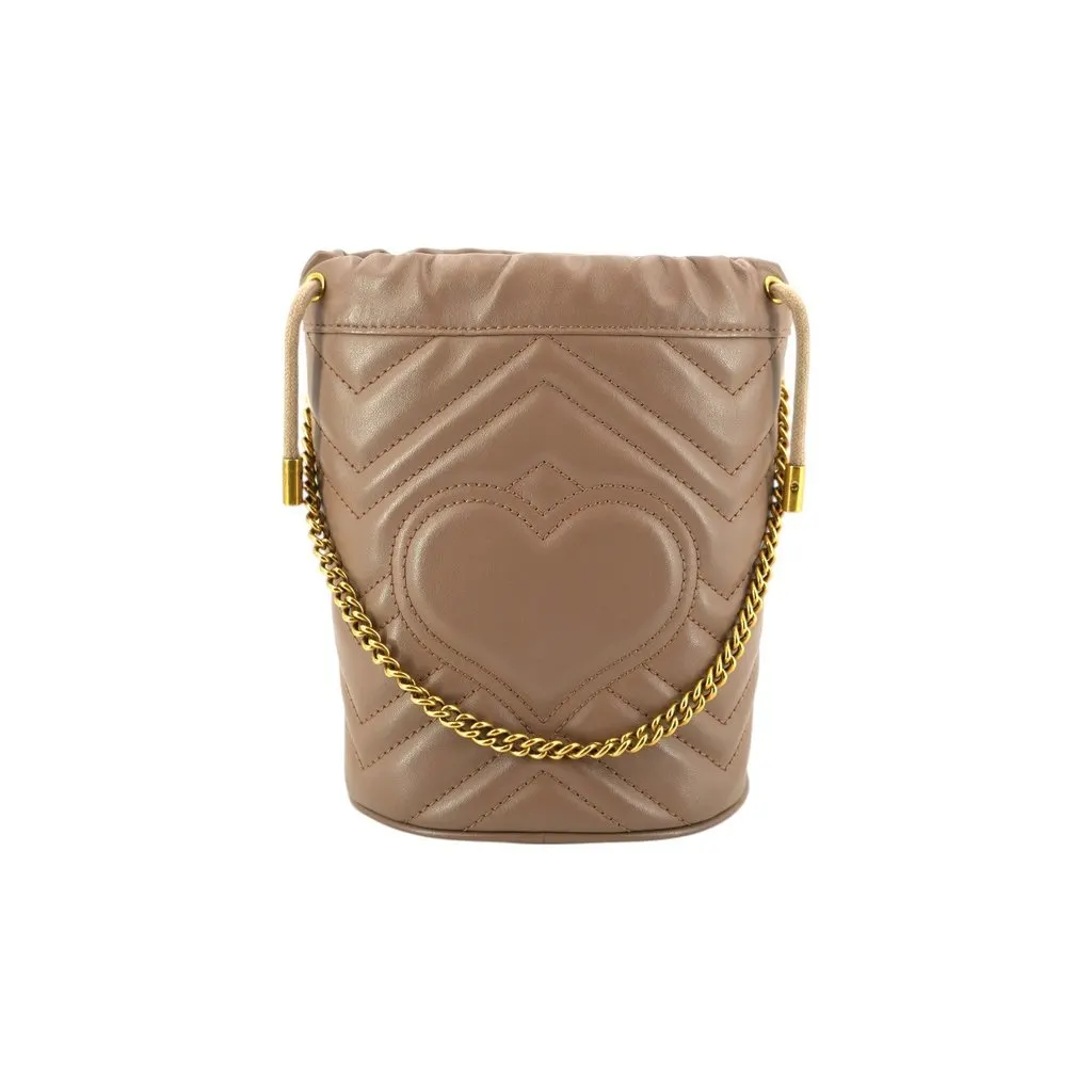Gucci Shoulder Bag GG Marmont Bucket Beige Leather Good - Inside View