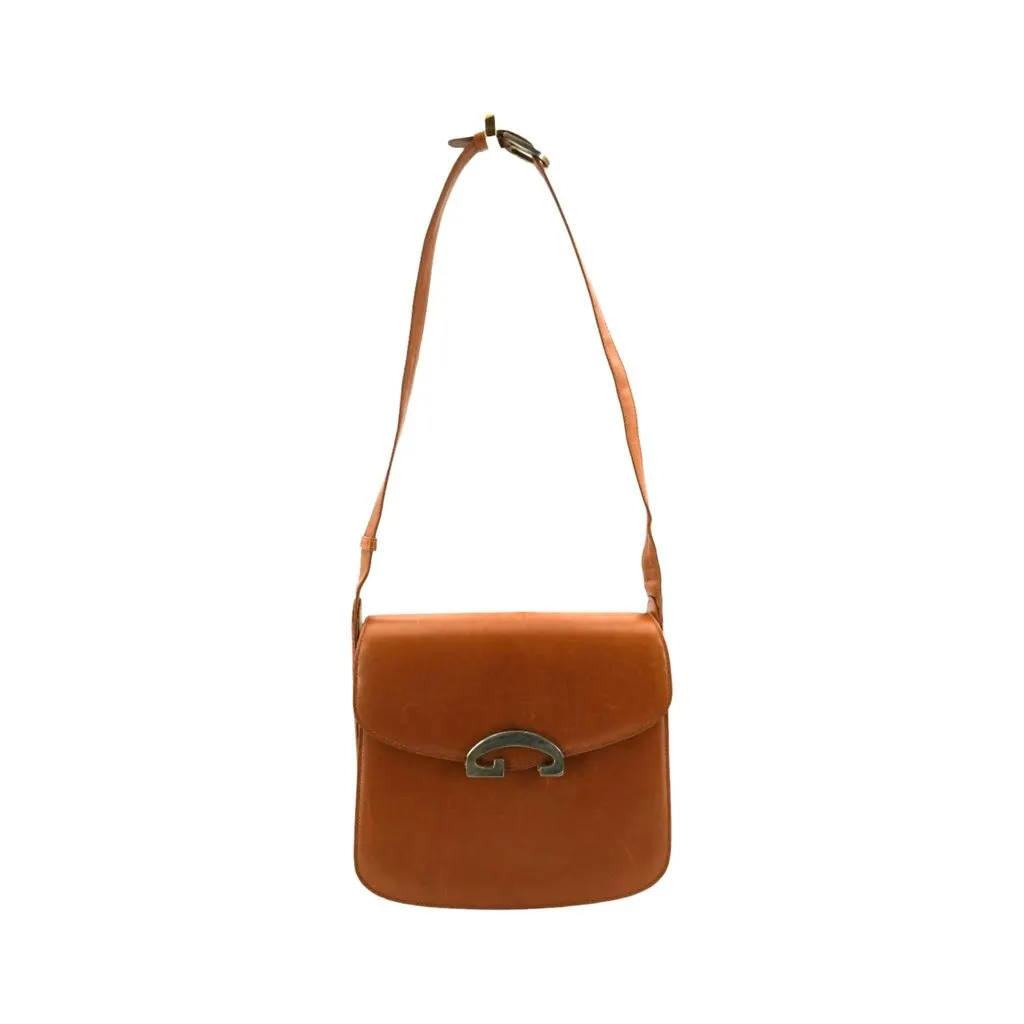 Gucci Shoulder Bag Vintage G Closure Brown Leather Good - Front View