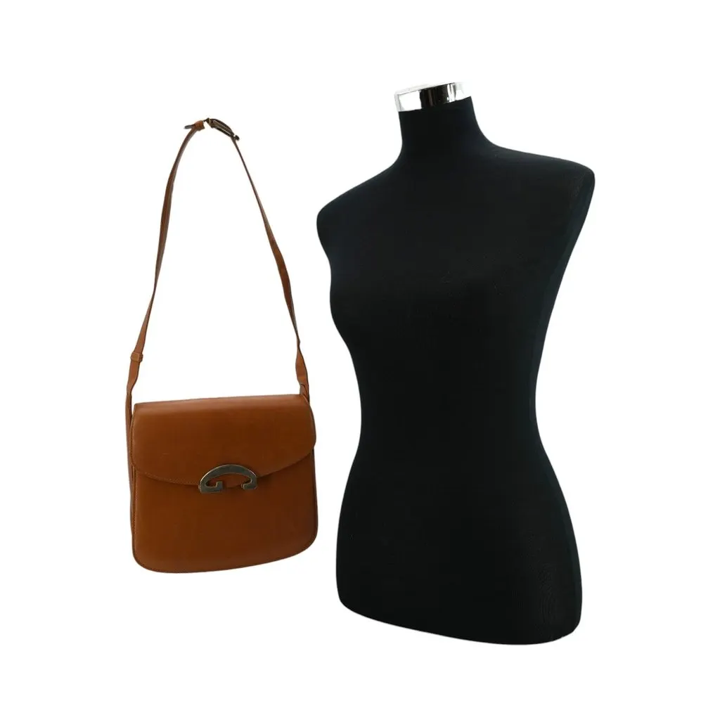 Gucci Shoulder Bag Vintage G Closure Brown Leather Good - Back View