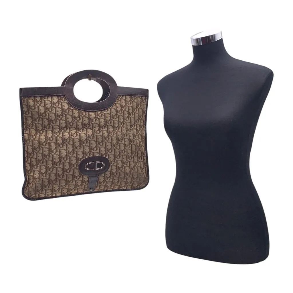 Dior Clutch Bag Vintage Trotter Brown Canvas Good - Back View