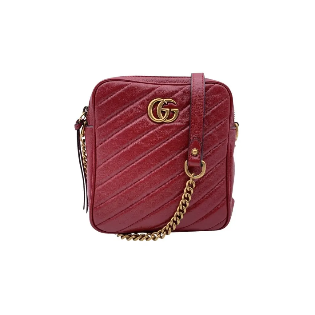 Gucci Crossbody Bag GG Marmont Red Leather Good - Front View