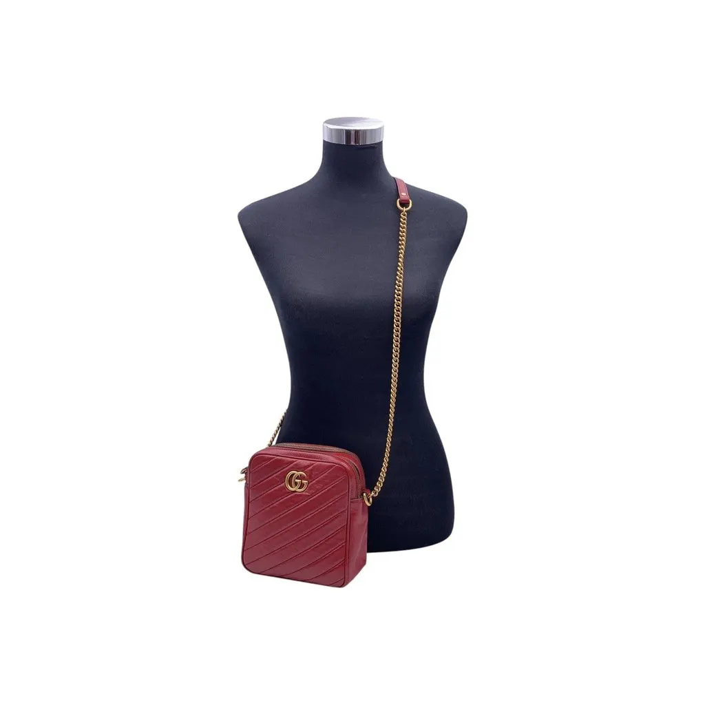 Gucci Crossbody Bag GG Marmont Red Leather Good - Back View