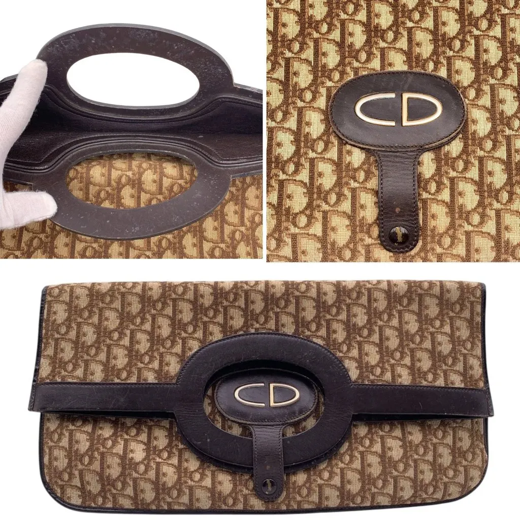 Dior Clutch Bag Vintage Trotter Brown Canvas Good - Model View
