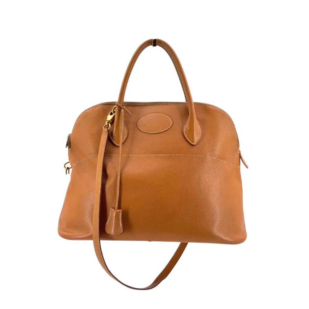 Hermes Handbag Vintage Bolide Beige Leather Good - Front View