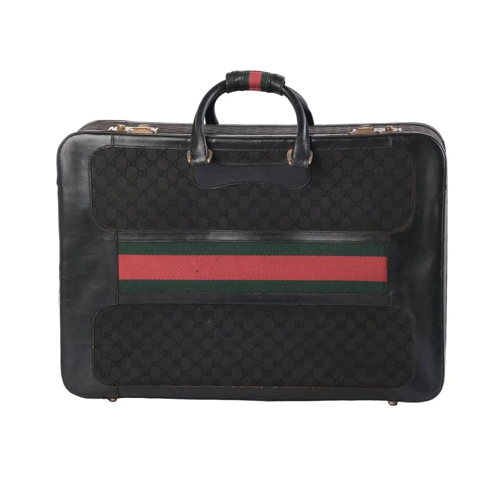 Gucci Vintage GG Canvas Travel Suitcase Rigid Trunk- '80s Black Canvas Good - Front View