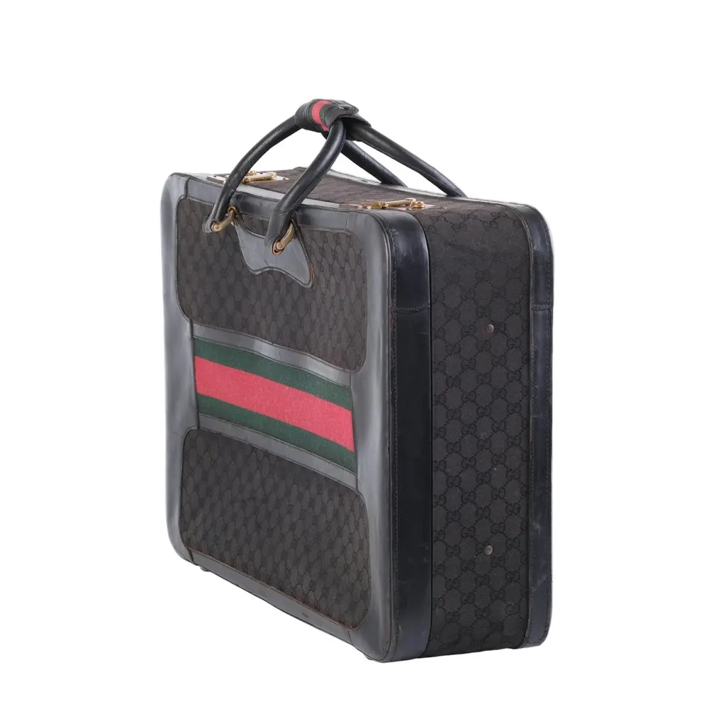 Gucci Vintage GG Canvas Travel Suitcase Rigid Trunk- '80s Black Canvas Good - Back View
