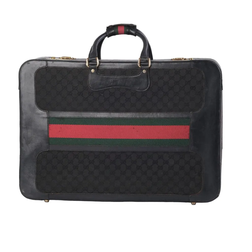 Gucci Vintage GG Canvas Travel Suitcase Rigid Trunk- '80s Black Canvas Good - Inside View