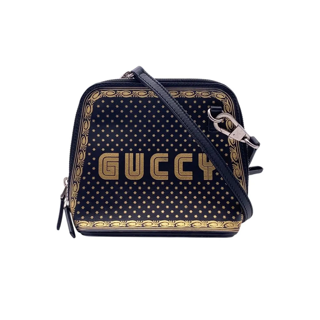 Gucci Crossbody Bag Guccy Black Leather Good - Front View