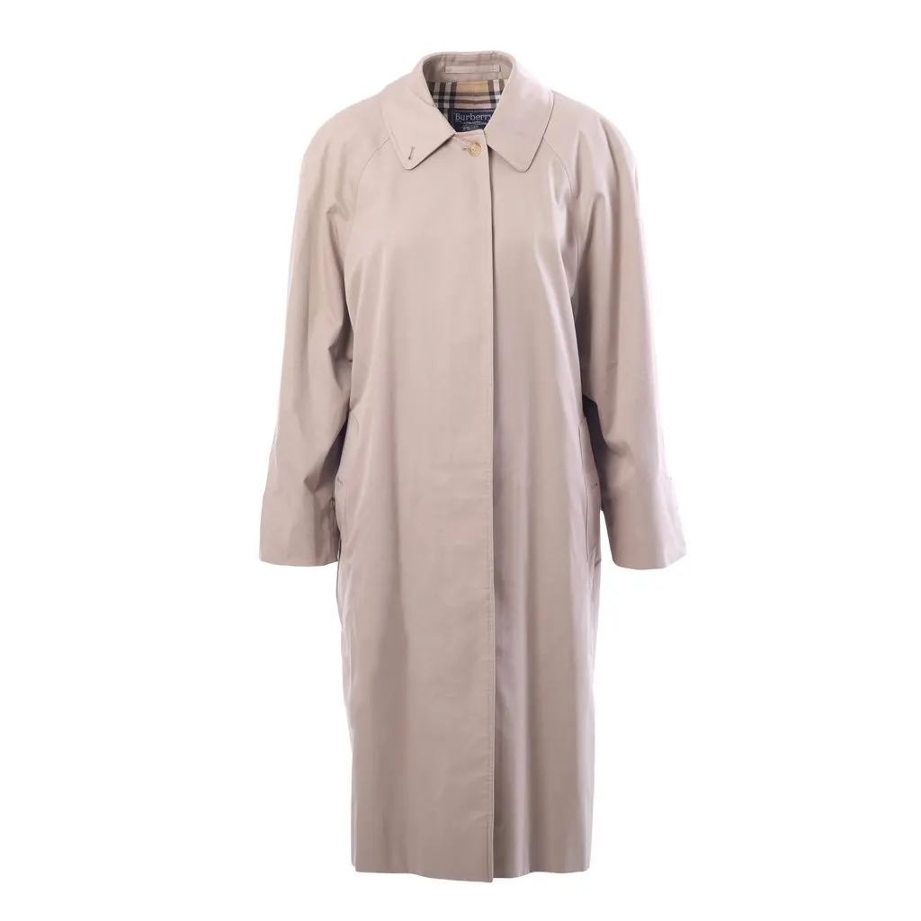 Burberry Vintage Beige Car Coat with Nova Check Lining - '80s Beige Good - Front View