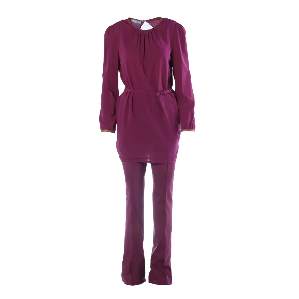 Prada Purple Silk Co-Ord Set Tunic Top & Tailored Trousers- '90s Red Silk Good - Front View