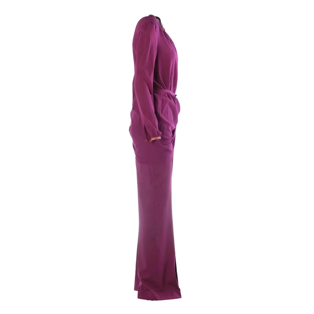 Prada Purple Silk Co-Ord Set Tunic Top & Tailored Trousers- '90s Red Silk Good - Back View