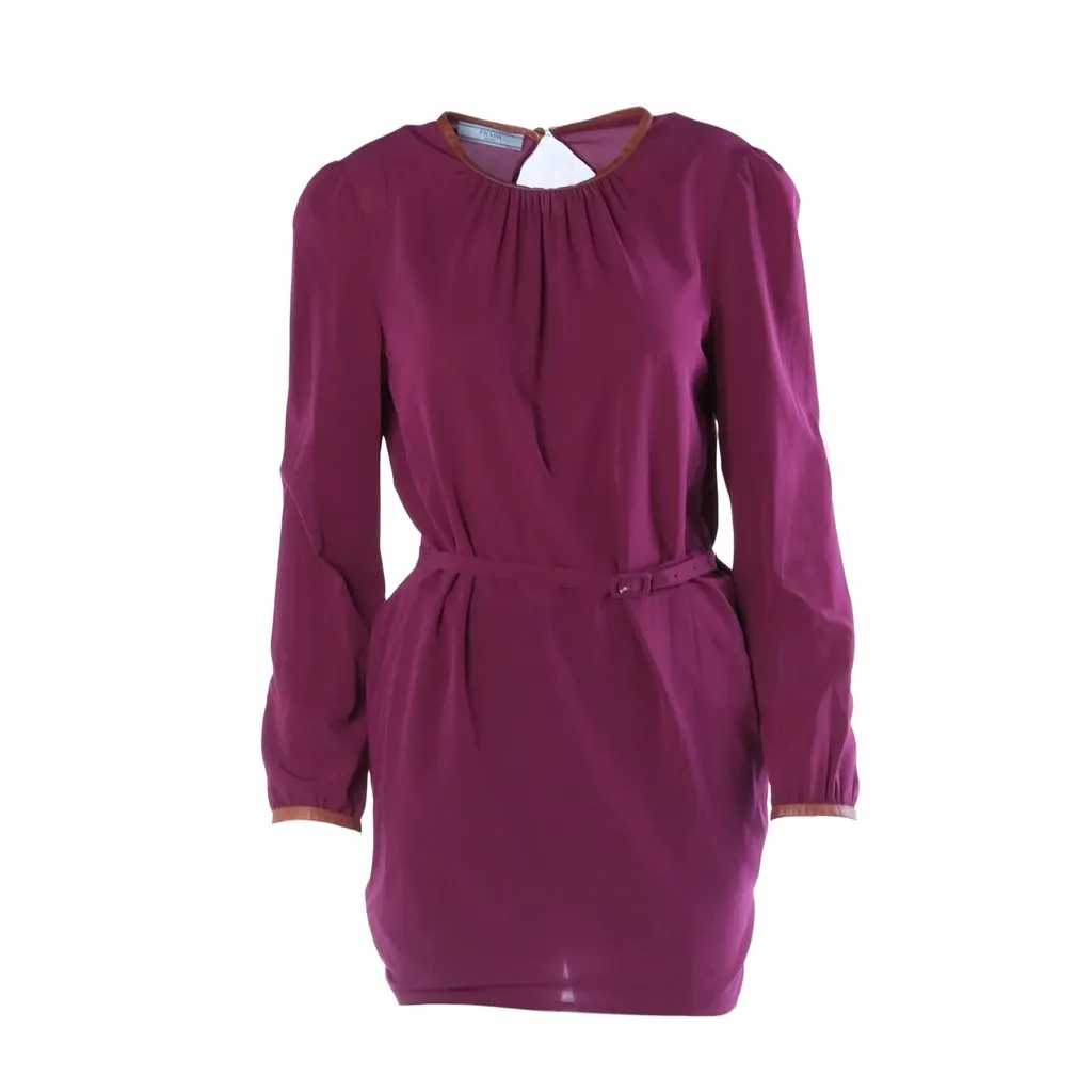 Prada Purple Silk Co-Ord Set Tunic Top & Tailored Trousers- '90s Red Silk Good - Model View
