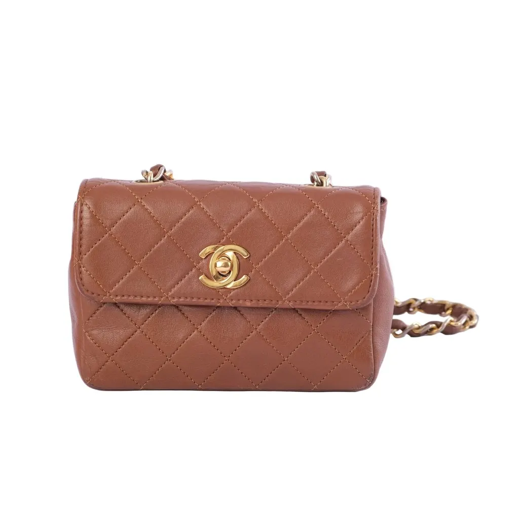 Chanel Extra Mini Quilted Leather Flap Crossbody Bag - '90s Brown Leather Good - Front View
