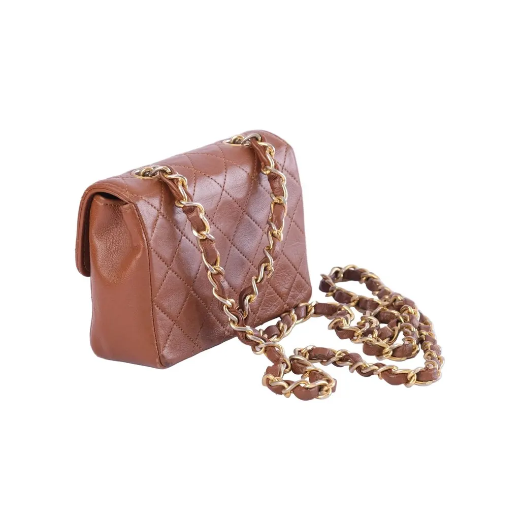 Chanel Extra Mini Quilted Leather Flap Crossbody Bag - '90s Brown Leather Good - Inside View