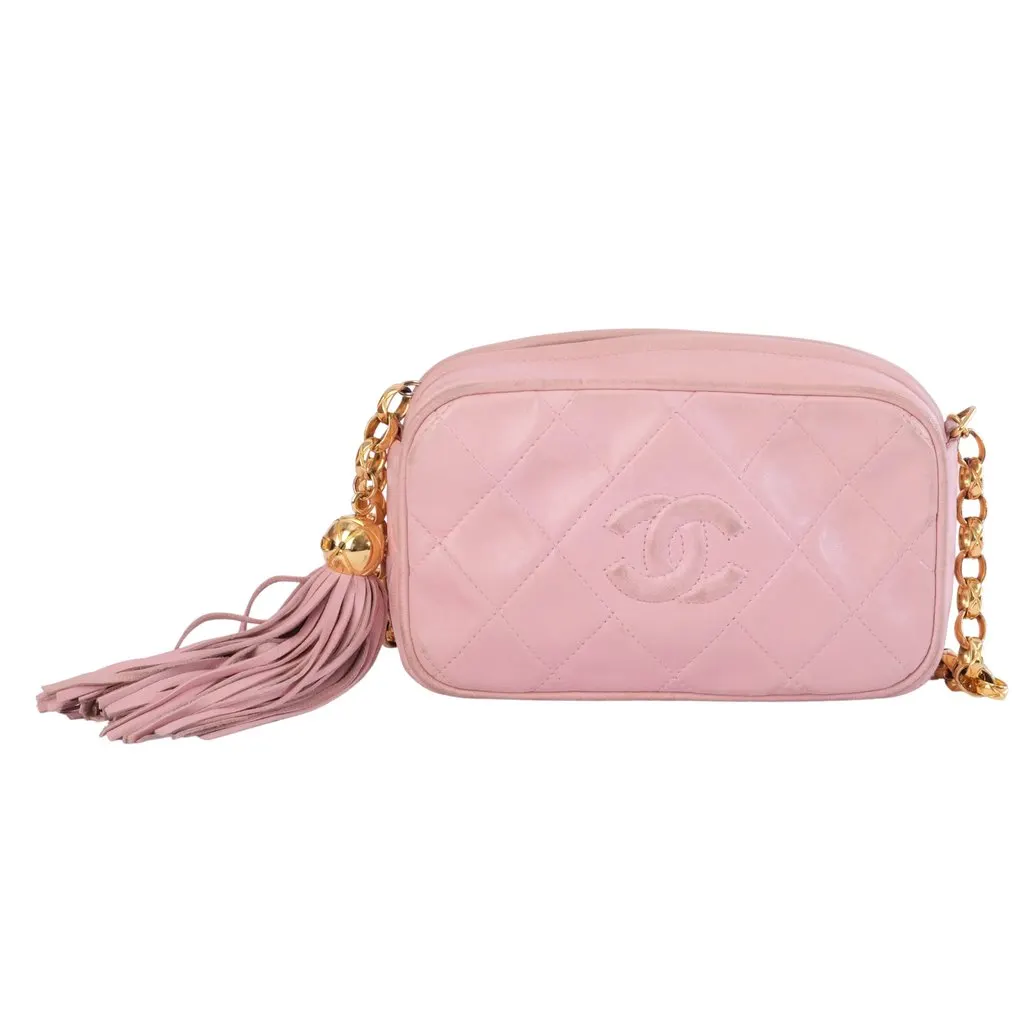 Chanel Pink Quilted Mini Camera Bag - '90s Pink Leather Good - Front View