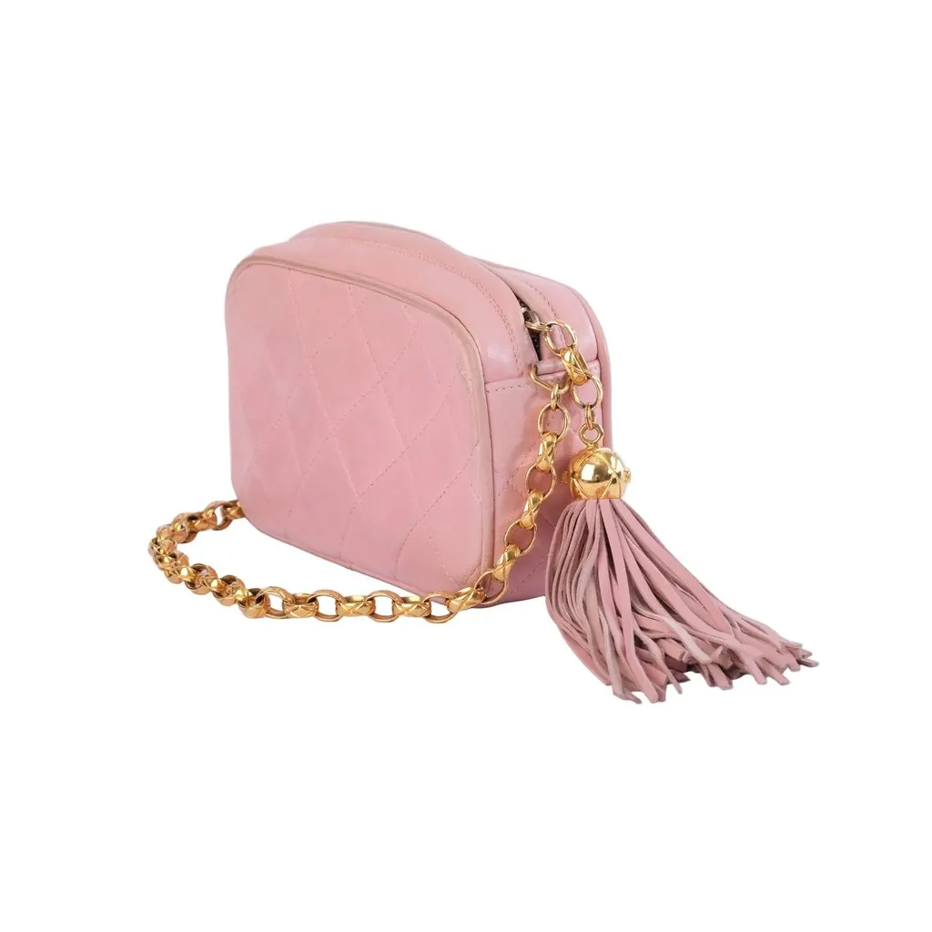 Chanel Pink Quilted Mini Camera Bag - '90s Pink Leather Good - Inside View
