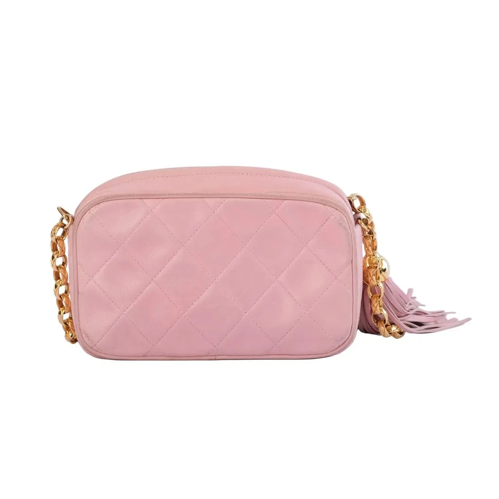 Chanel Pink Quilted Mini Camera Bag - '90s Pink Leather Good - Model View