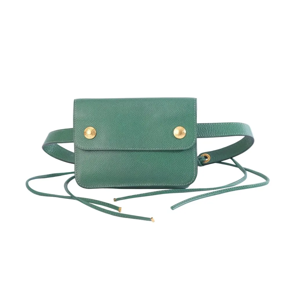 Hermès Green Epsom Leather Pochette Belt Bag - '90s Green Leather Good - Front View