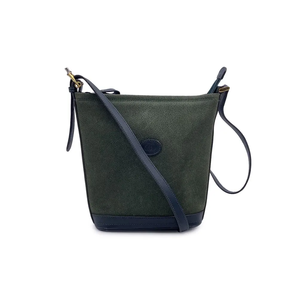 Gucci Shoulder Bag Vintage Interlocking Green Suede Good - Front View