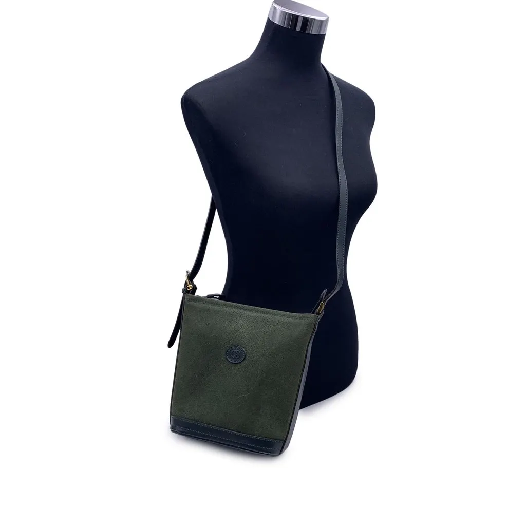 Gucci Shoulder Bag Vintage Interlocking Green Suede Good - Back View